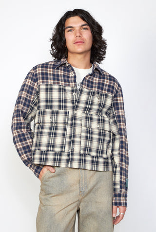 REESE COOPER Cropped Split Flannel Shirt